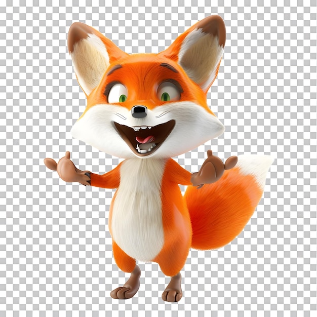 3D illustration of a joyful fox white background