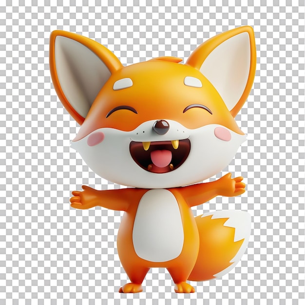 3D illustration of a joyful fox white background