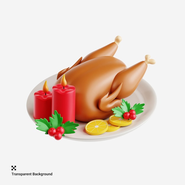 PSD 3d illustration of juicy roast turkey for festive christmas