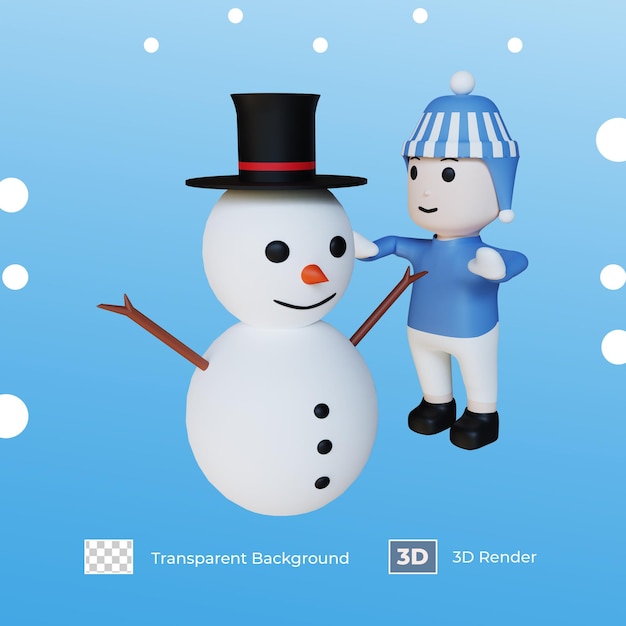 3D Illustration Kid Making A Snowman