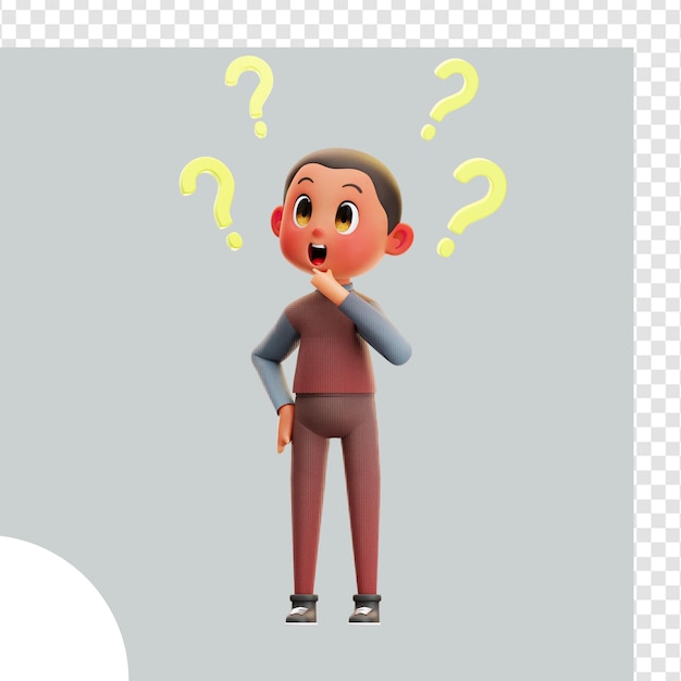 PSD 3d illustration kid thinking questions