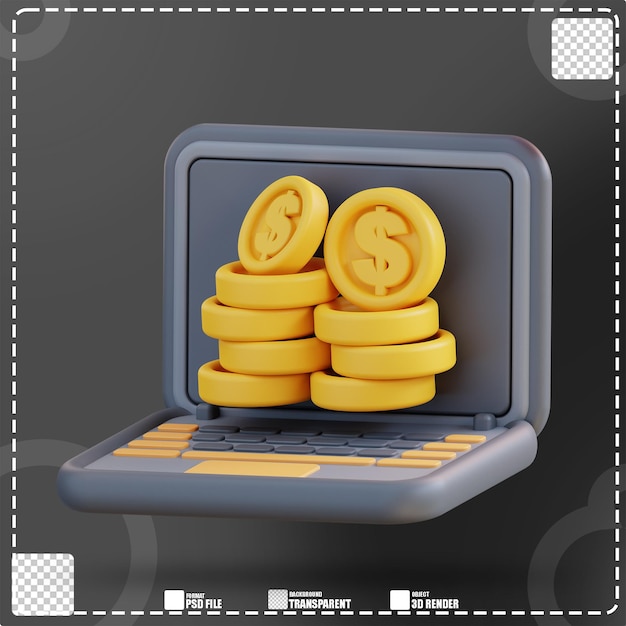 3d Illustration laptop check dollar balance 3