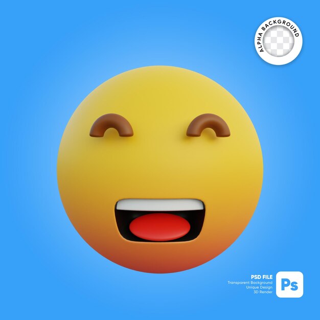 3d illustration laughing expression emoticon With eyes closed