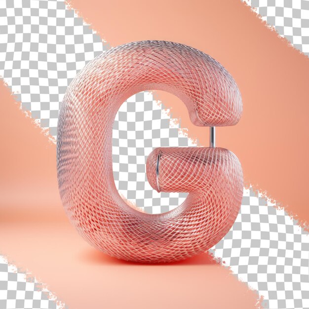 PSD 3d illustration of letter g in metal wire mesh isolated on a transparent background