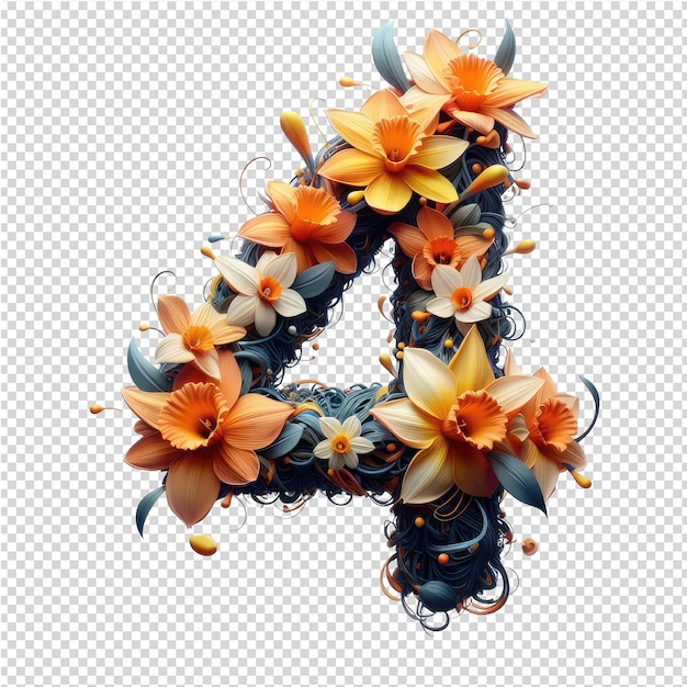 PSD a 3d illustration of a letter a with flowers and the letter a