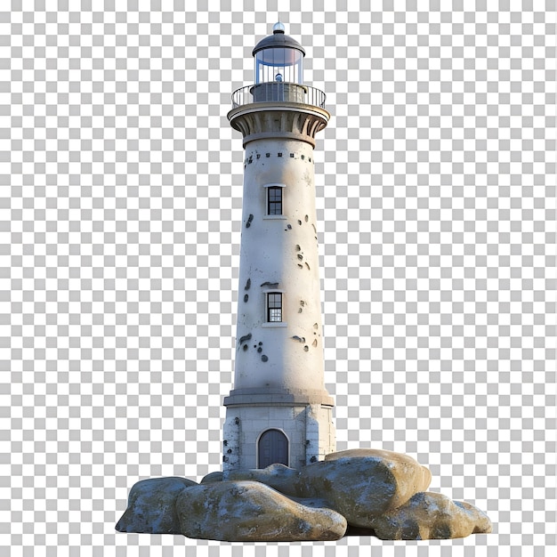 3D illustration of a lighthouse white background