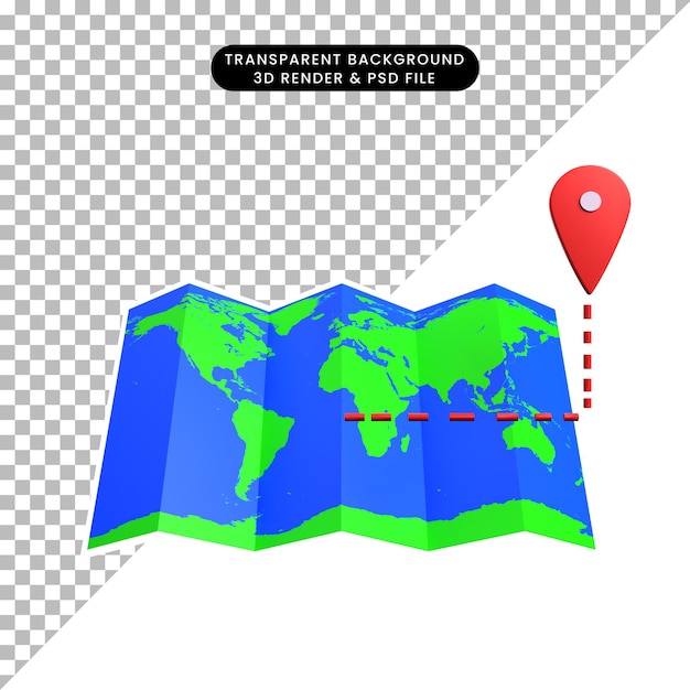 PSD 3d illustration of location map icon concept map with pin