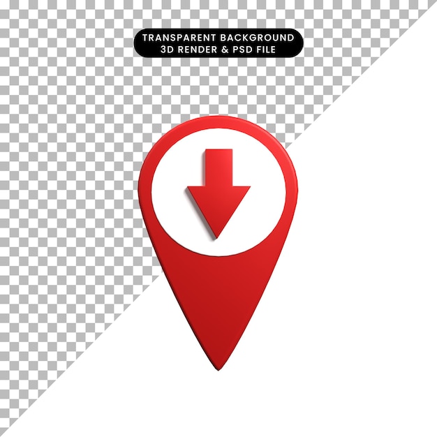 3d illustration of location map icon concept pin with arrow down