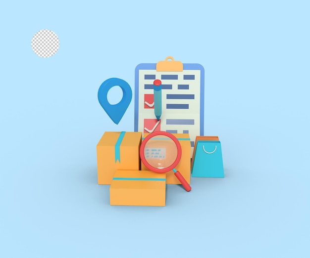 3d illustration of location  search and delivery cecklist