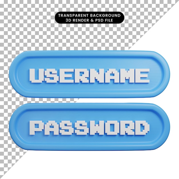 3d illustration of log in security 3d render style pixel font