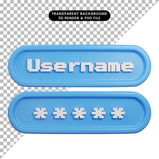 3d illustration of log in security 3d render style pixel font