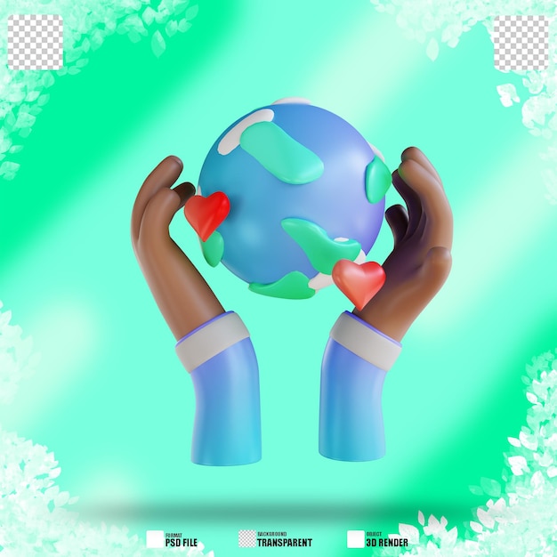 3D illustration love the earth and hands 4