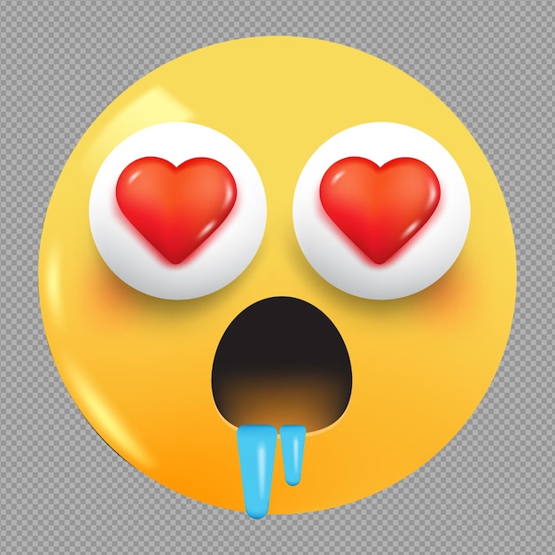 3D illustration of love face emoji in transparent background