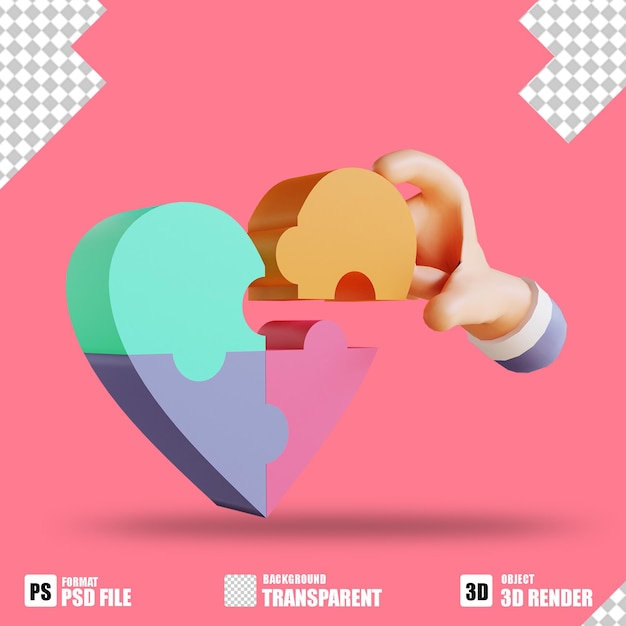 3D illustration love puzzle and hand 3 suitable for valentine's day