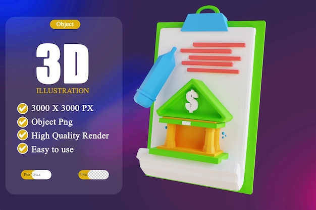 3D illustration low poly document banking 3