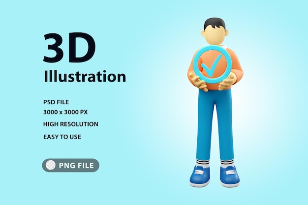 3D illustration man holding check mark