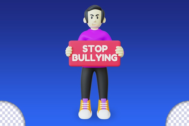 3d illustration of a man holding stop bullying banner A man doing stop bullying campaign 3d render