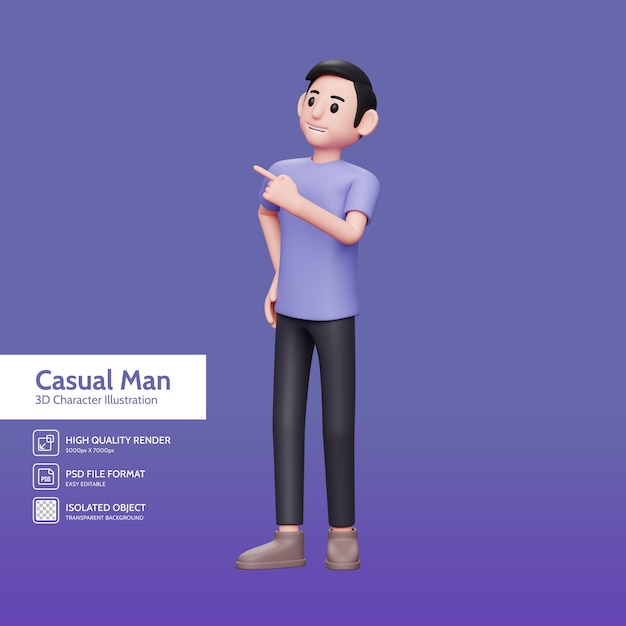 3D illustration of man waving hand and left hand on waist. Casual man saying hello, say hi