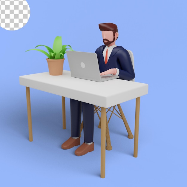 3d illustration of man working on office