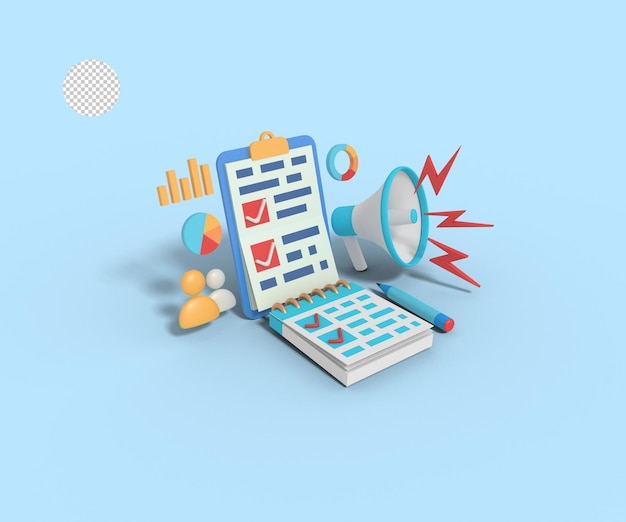 3d illustration of marketing checklist