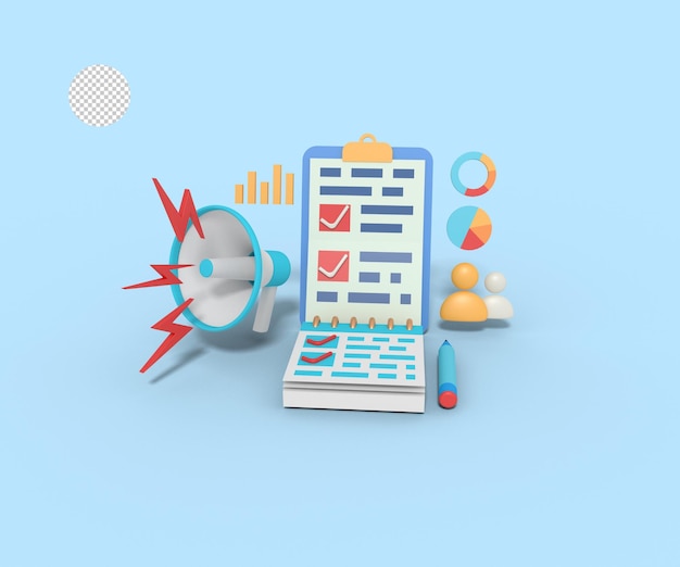 3d illustration of marketing checklist