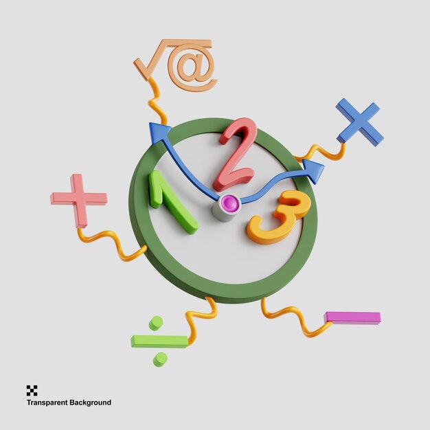 PSD 3d illustration of mathematical concepts and number