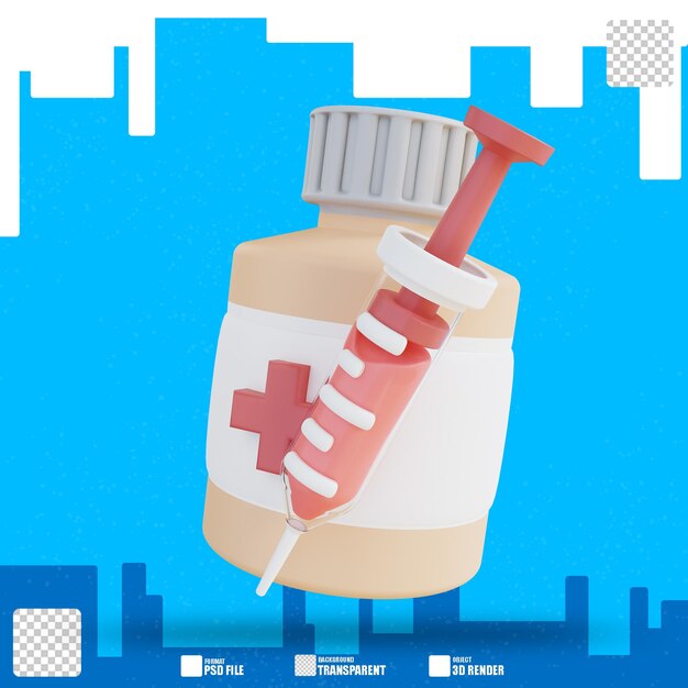 3d illustration of medicine bottle and injection 3