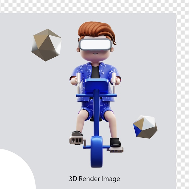 3d illustration metaverse character cycling in meta world, for web, app, infographic, app