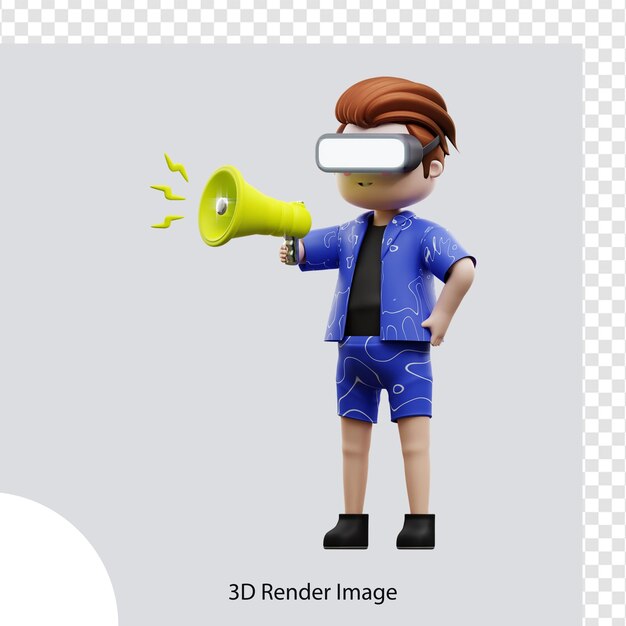 3d illustration metaverse character holding megaphone, for web, app, infographic, app