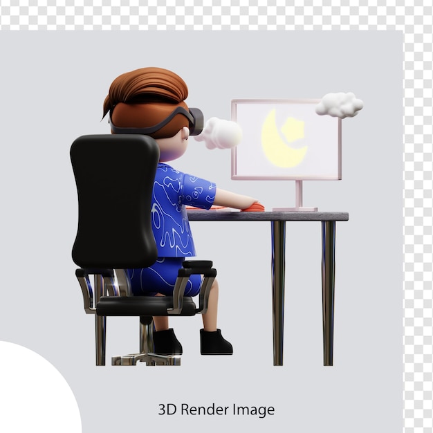 PSD 3d illustration metaverse character a working, for web, app, infographic, app