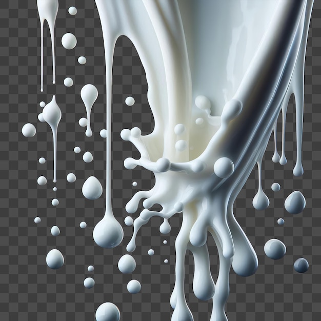 PSD 3d illustration of a milk milk splash in the air with droplets isolated on a transparent background