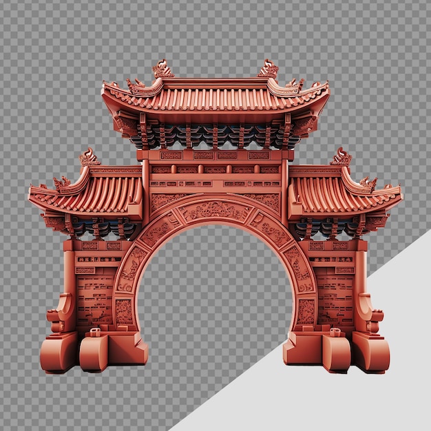 3d illustration of minimalist chinese gate icon png isolated on transparent background