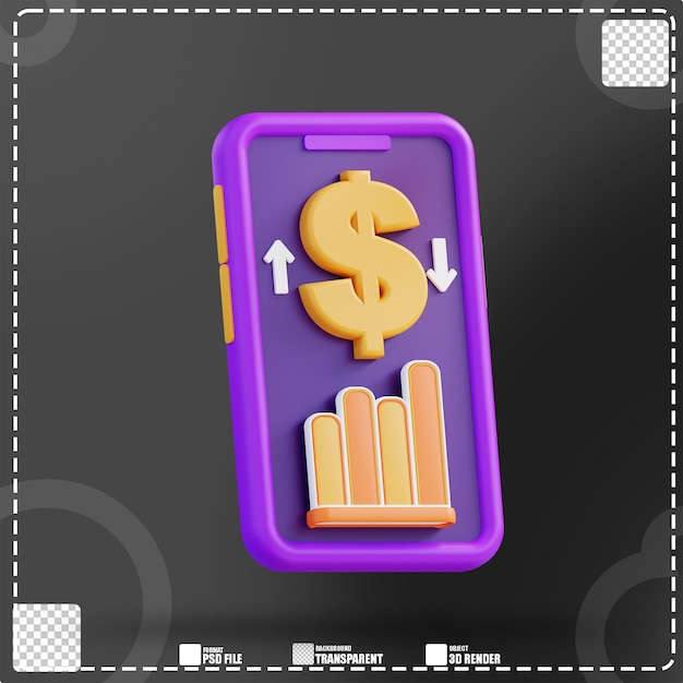 3d illustration mobile preview financial graph 3