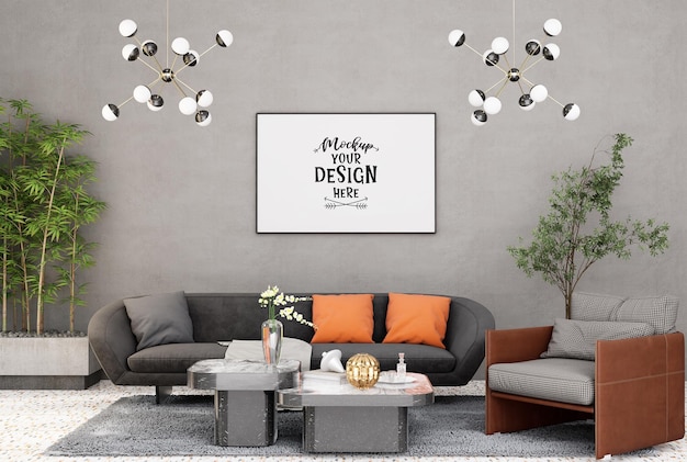 3D illustration Mockup photo frame in living room rendering