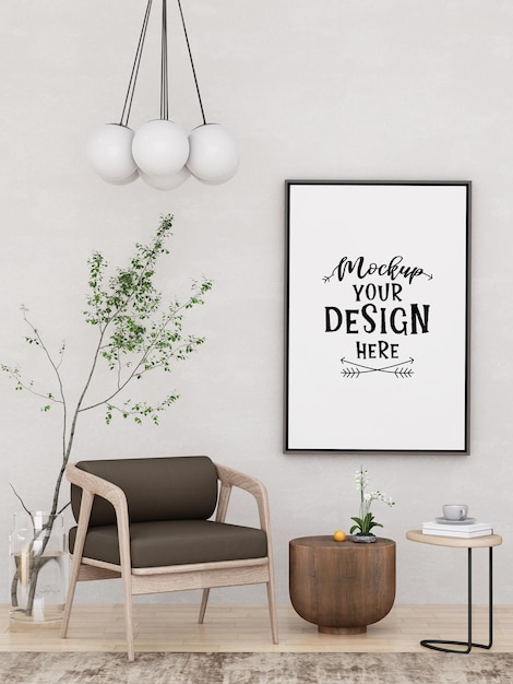 3D illustration Mockup photo frame in living room rendering