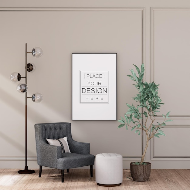 3D illustration Mockup photo frame in living room rendering