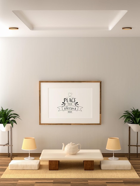 3D illustration Mockup photo frame in living room rendering