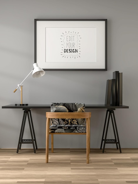 3D illustration Mockup photo frame in living room rendering