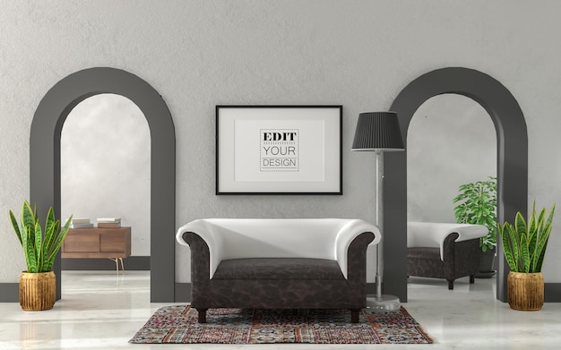 3D illustration Mockup photo frame in living room rendering