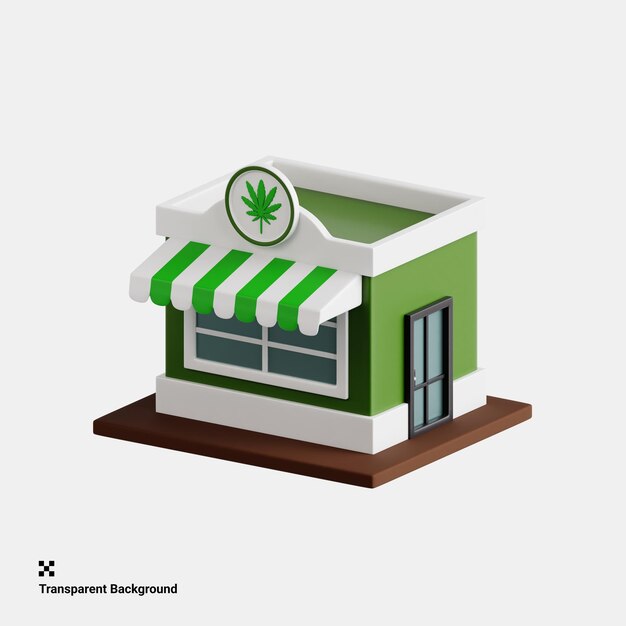 3D Illustration of Modern Cannabis Dispensary Offering Herbal Products