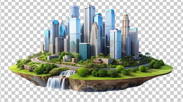 PSD 3d illustration modern city skyscrapers floating on transparent background