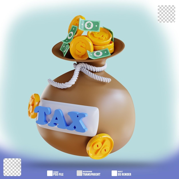 3D illustration money bag and tax 2