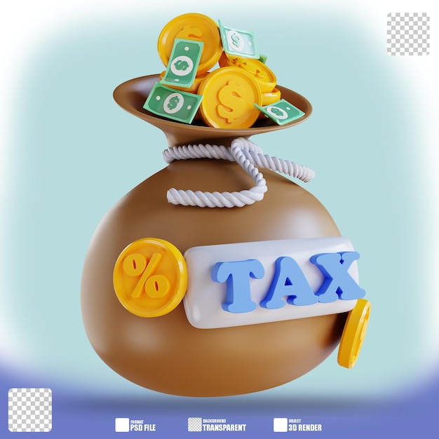 3D illustration money bag and tax 3