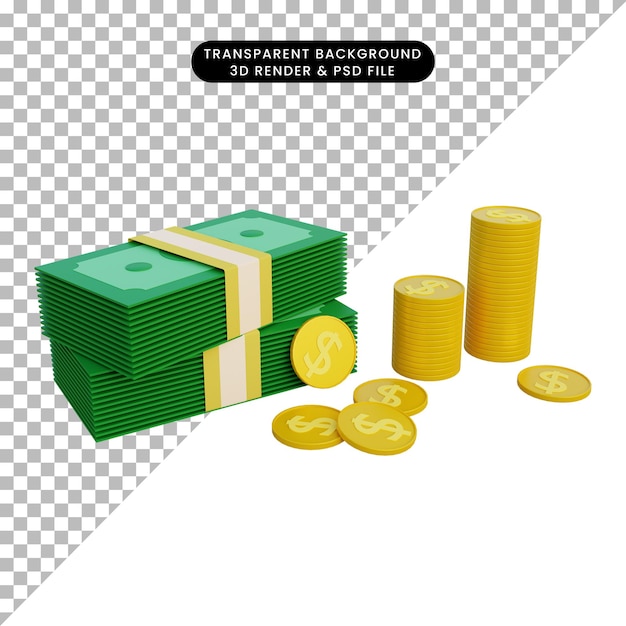 3d illustration money and coin