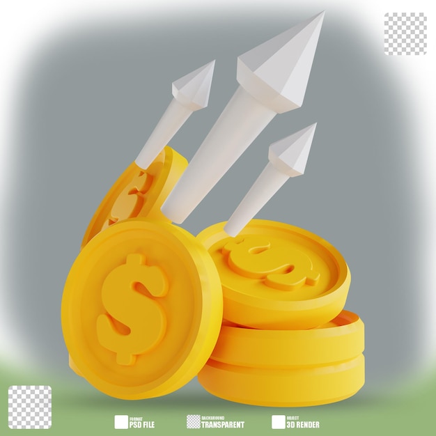 3D illustration money graph up 3