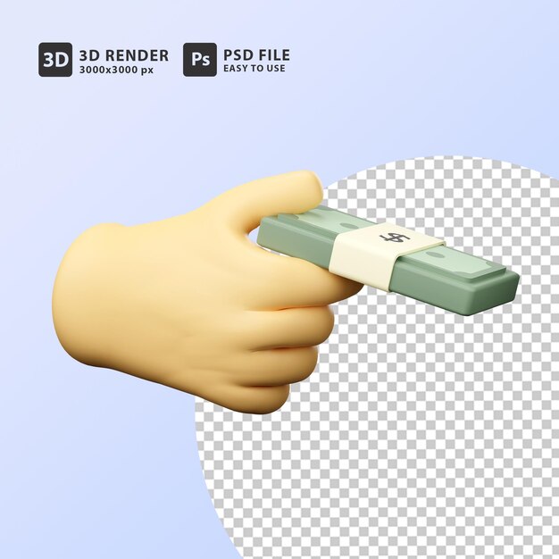 3D illustration money in hand