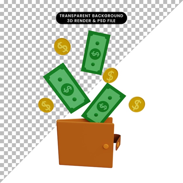 3d illustration money out from wallet