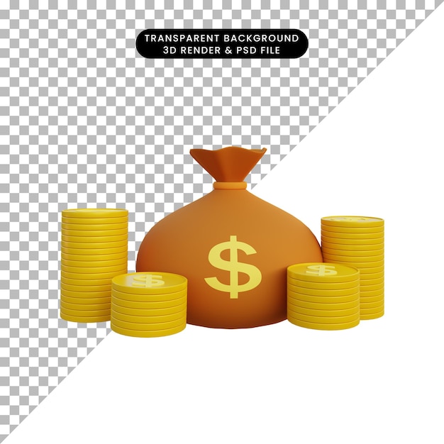 3d illustration money sack and stack coin