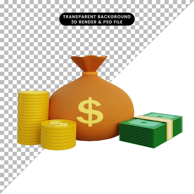 3d illustration money sack and stack of coin