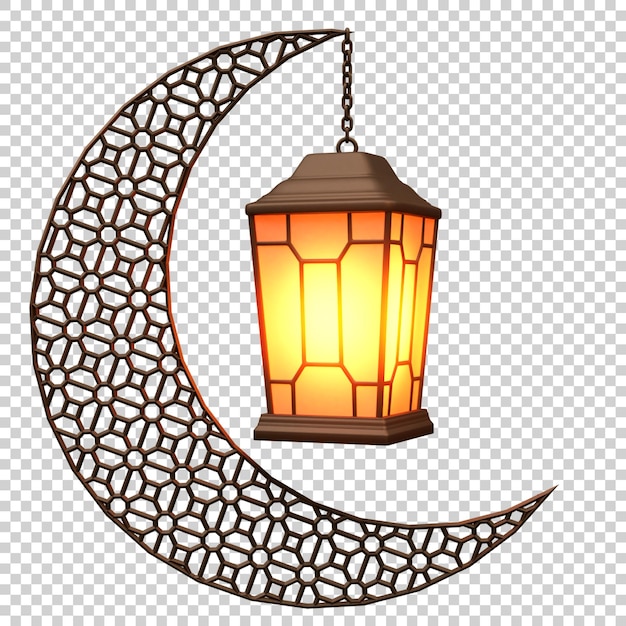 3d illustration of moon crescent and lantern isolated